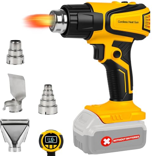 Cordless Heat Gun Compatible with Dewalt 20V Battery, LCD Display 350W 2-Temp Setting (120℉-1110℉), 4 Nozzle, Portable Hot Air Gun for Shrink Tubing, Paint Removal,DIY (Tool Only, NO Battery)