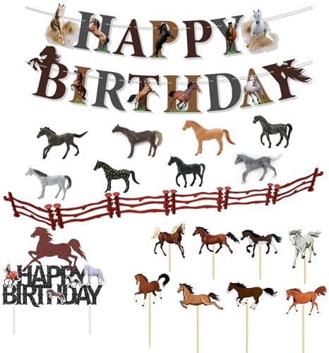 IETWATE Horse Happy Birthday Banner: Personalized Horse Birthday Garland Banner, Horse Racing Decorations, Indoor and Outdoor Horse Birthday Party Decorations, for Boys Kids Party Supplies
