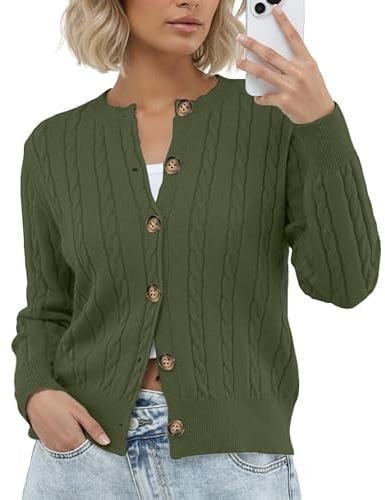GRECERELLE Chaqueta de punto para mujer de manga larga cárdigan elegante casual con cuello redondo chaquetas de punto estilo casual elegante suéter clásico con botones, otoño, invierno, primavera