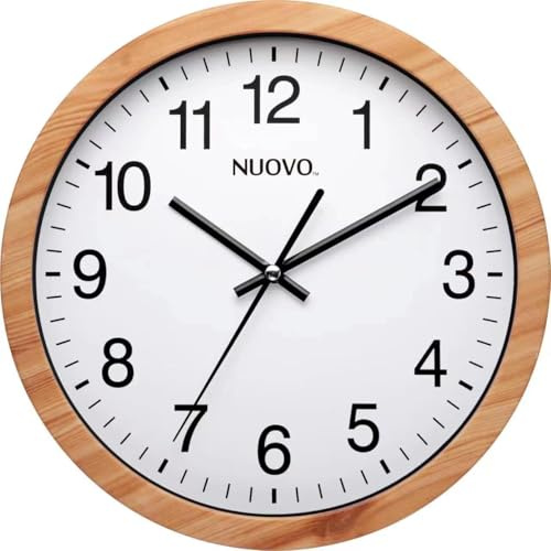 NUOVO 16 Wood Grain Round Wall Clock Silent and Not Tickling Vintage Wall Clock for Living Room Bedroom Kitchen (40cm / 16)