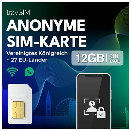 Anonyme SIM-Karte UK & EU | Prepaid SIM-Karte mit 12 GB Datenvolumen | UK-Nummer (+44) | 30 Tage