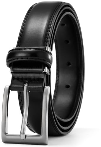 EsengNoyi Leather Belts for Men, 1.18 Black Belt for Suit Trousers Jeans - Easy to Remove Clamp Buckle M