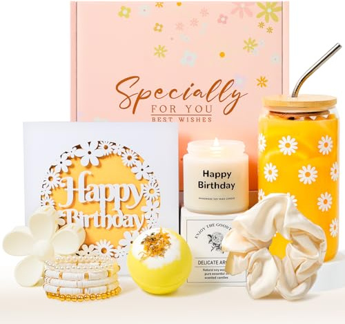 MUJUZE Birthday Box for Women,Daisy Glass Cup Birthday Present,Cute Gifts | Birthday Gifts for Teen Girl,Thoughtful Gifts,Happy Birthday Gift Box for Girl, Bestie ,BFF,Sister, Daughter, Best Friend