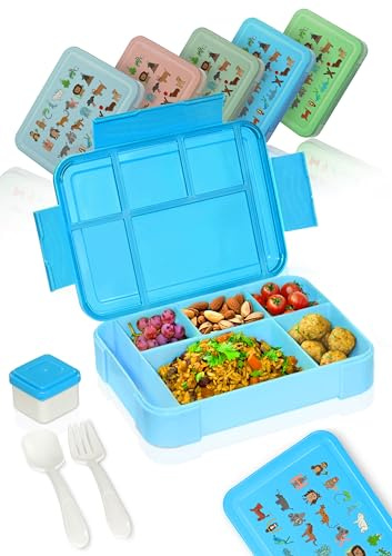 Tu héroe escolar Bento Box – Fiambrera para niños – Fiambrera irrompible a prueba de fugas con cubiertos y vasos, sin BPA, apta para lavavajillas y microondas, capacidad 1330 ml (azul explorador)