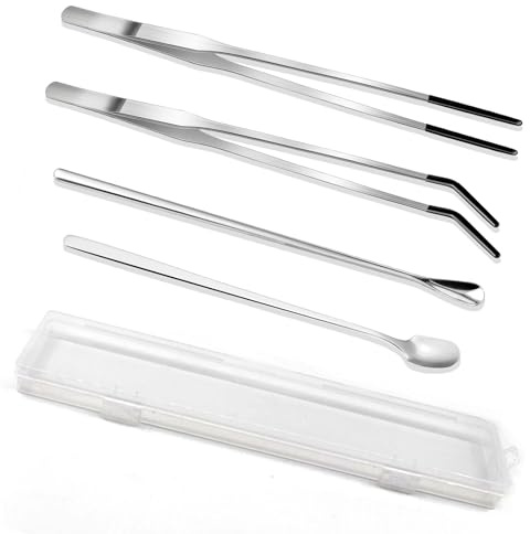 4-Piece Bearded Dragon Accessories, Long Stainless Steel Tweezers & Spoons