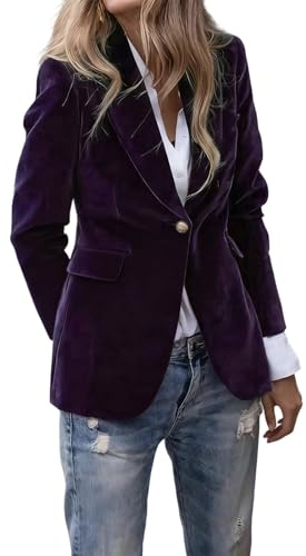 Keepink Women's Velvet Blazer Smart Casual Street Style Jacket Luxe Office Wear Cover Up Night Out Layer for Clubs Parties