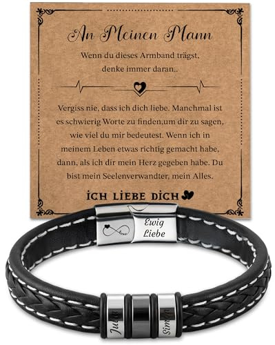 Easycosy Personalisiertes Armband Herren mit Gravur und Namen, Männerarmband in Schwarz - Geschenke für Papa Opa Sohn, Geschenke für Vater Männer Herren zu Weihnahten Vaterstag