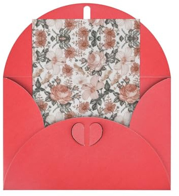 Rote elegante Grußkarte mit Umschlägen - Blume Paris Eiffelturm Druck Perlpapier Karten mit passenden Aufklebern