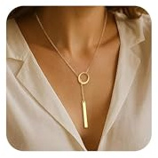 AOSWUD Collar dorado mujer largo,Cadena Lariat en forma de Y chapada en oro 14K,Colgante mujer delicado,Collares Bisutería Regalo