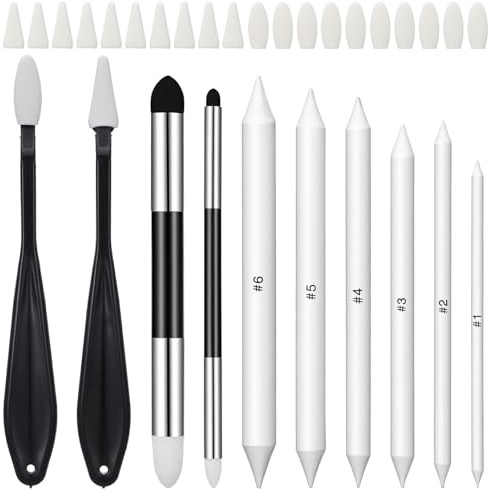 SHENLIU 30 Stück Radierstift Papierwischer Set, Mischen Papierwischer Zeichnen Bleistift Mischschwammstifte Doppelköpfe Papier Stift Schwamm Malerei für Künstler Professionelle Skizze Zeichnen Mischen