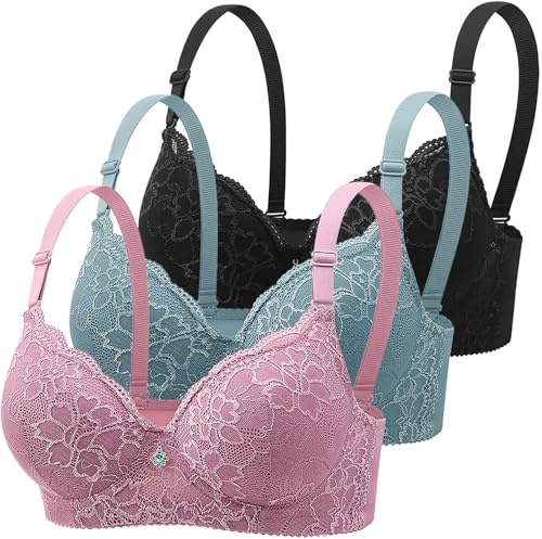 Bras for Women 3Pcs Women'S Classic Lace Bra with Underwire Pack of up Bra with Adjustable Bustier Comfort Bras Set Padded Sexy Training Sleep Sports Bra Underwear Everyday Yoga Jogger High Impact
