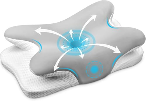 Ehomfory Almohada Cervicales y Cuello，Almohada Cervical Viscoelástica, 2 en 1 Almohada Ergonómica para Dormir de Lado, Boca Arriba y Boca Abajo