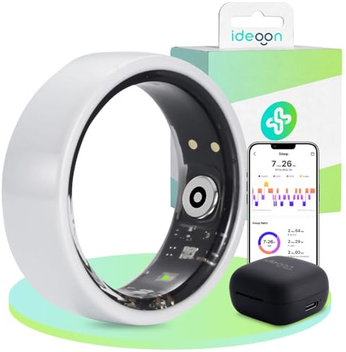 ideoon Smart-Ring, Weiss, Keramik, inkl. Ladebox, Grösse 60: Dein Fitness & Schlaf Tracker – Elegant und EIN Smarter Begleiter für EIN aktives Leben