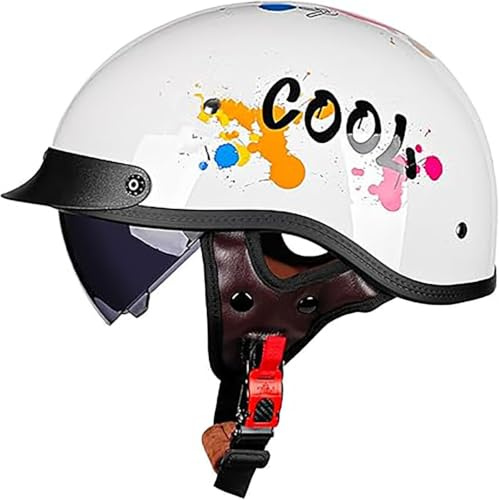Vintage Casco Moto Scodella Jet Omologato ECE 22.06, Con Visiera Parasole A Scomparsa & Fibbia Rapida, Calotta In ABS, Per Cruiser Chopper Bobber Uomo Donna 7,XL/(61~62cm)