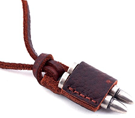 DonDon - Collana da uomo in pelle con diversi ciondoli selezionabili, in un sacchetto nero e Lega, colore: Cartucce, cod. CD02