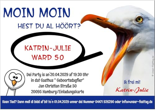 Unser-Festtag Einladungskarten für Erwachsene, JEDES Alter möglich, lustig originell 30 50 70 - runder Geburtstag - norddeutsch, 40 Karten
