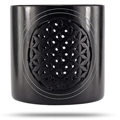 Budawi® Speckstein Räucherstövchen Blume des Lebens Räuchergefäß Duftstövchen Duftlampe mit Sieb