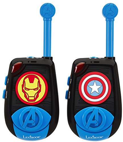 Lexibook Marvel The Avengers Iron Man Walkie-talkies 2 km, Morse Light function, 2 channels, Belt clip for transport, Battery, Black/Blue, TW25AV