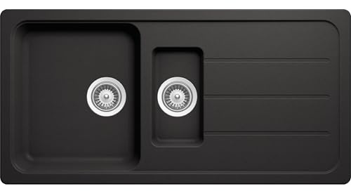 SCHOCK Küchenspüle Formhaus D-150L Nero 100x50 cm | Granitspüle aus CRISTALITE mit zwei Becken und Abtropffläche | Einbauspüle ab 60 cm Unterschrank | Pflegeleichte, robuste Quarzkomposit-Oberfläche