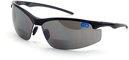 V.W.E. Rx-Bifocal högpresterande skyddsglasögon ljusspegel nyans bifokal – solläsare – solglasögon (svart, 1,50)