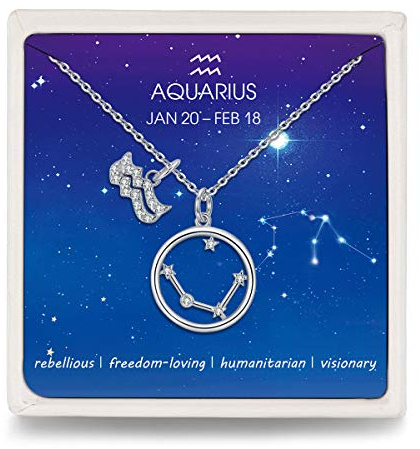 Qings Kette 925 Silber Sternzeichen Halskette mit Kreis Stern Zirkonia Anhänger, Mode Sternbild Schmuck für Damen Frauen Mädchen