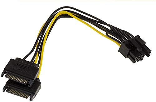 KALEA-INFORMATIQUE Cable adaptador PCIe 6 u 8 puntos Macho para tarjeta gráfica a 2 fuentes de alimentación SATA 15 puntos Macho. Longitud 20 cm