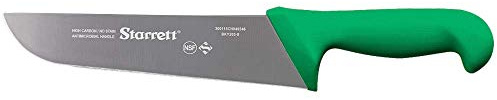 Starrett Professional Butchers Knife - BKG203-10 Wide Straight 10 Inch Ultra Sharp Sanitized Steel Blade - Green Handle Kitchen Chef's Knife