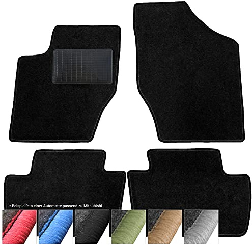 moto-MOLTICO Fußmatten Auto - Velours Autoteppiche | passend für Mitsubishi Colt (2005-2012) - 4-teiliges Set - Schwarze Automatten mit Schwarzen Ziernähten