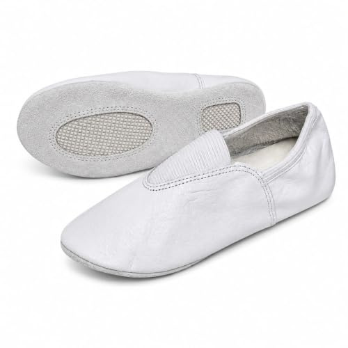 Zapatillas de gimnasia / entrenamiento / Yoga / Trampolín / Zapatos de danza / entrenamiento Suela suave de piel pura para niñas, mujeres, niños y adultos - Blanco - Blanco - Blanco, blanco, 32 EU