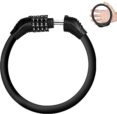 Schwarzes Fahrradschloss, Mini-Fahrradschloss, Fahrradkabelschloss aus Stahl, Fahrradschloss Gegen Diebstahl, 4-Stelliges Passwort Wetterfestes Tragbar Kabelschlösser für Fahrrad, Moto