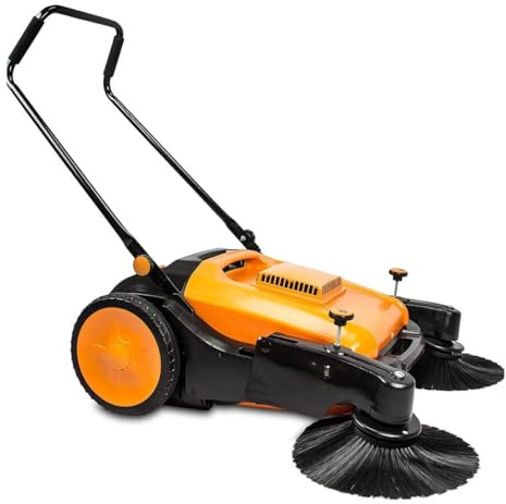 RT980S 38 Outdoor and Indoor Manual Push Floor Sweeper with Triple Brushes, 12-gal Waste Container, 38,000 Square Feet per Hour, Walk-Behind Industrial and Commercial Floor Sweeper