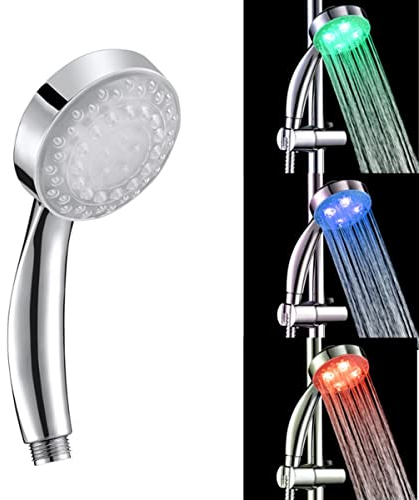 Led Duschkopf, Duschkopf Regendusche Dusche 3 Farben Farbwechsel Temperaturregelung, Handbrause mit 3 Strahlarten RGB, Handbrause Wassersparend Brausekopf Duschkopf Chrom, Led Massage Spa Duschbrause