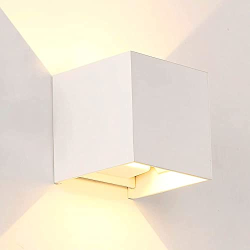 M Ledme- Applique Murale LED White Cube 12W, 1200 lm, 3CCT, Faisceau Réglable 10°-90°, IP54, 10 x 10 x 10 cm, Aluminium, Blanc, Intérieur et Extérieur, LM6183