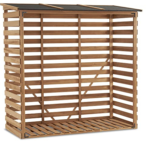M MCombo Holzregal Außen, Kaminholzregal mit Rückwand, Holzunterstand mit wasserdichter Abdeckung, 90 × 185 × 186 CM, 1202 (Natürlich Farbe)