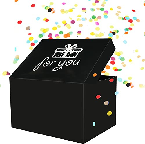 OFFCUP Explosion Confettis Boîte Cadeau, Carte d'anniversaire Happy Birthday Explosive avec Confettis pop-up, Cadeau d'anniversaire Créatif DIY 18.5 x 14 x 11 cm- Noir for you