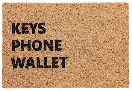 Relaxdays Fußmatte Kokos, Türvorleger mit Spruch, 60 x 40 cm, rutschfest, Fußabstreifer für innen & außen, Natur/schwarz