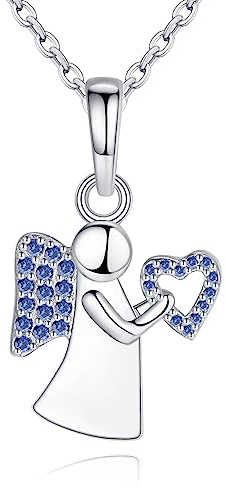 Jrêveinfini Collar Ángel de la Guarda Mujer Niña Plata de Ley 925, Colgante Collar Niña de la Suerte, Original Regalo Bautizo Comunion Cumpleaños Mujer Niña, Personalizado Regalo Niña Mama Amiga