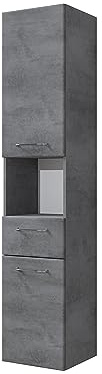 Pelipal Badezimmerschrank Quickset 945 in Oxid Dunkelgrau, 35 cm breit | Hochschrank mit 2 Türen, 1 Nische, 1 Schubkasten und 3 Einlegeböden