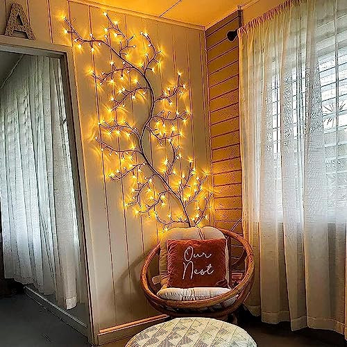 NEWNEN Willow Vine Twig Wall Lights: 144 LED Plug in Powered, Warm White with Lights for Wall Indoor Bedroom Living Room Home Christmas Décor - Brown
