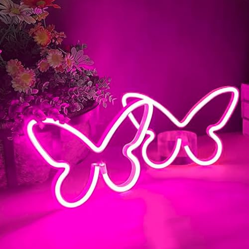 2 Stück LED-Neonlichtschild, Schmetterlings-Neonschilder, Nachtlichter für Zuhause, für Kinderzimmer, dekorative Lampen, Wandkunst, romantisches Weihnachts- und Geburtstagsgeschenk
