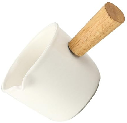 MAGICLULU Small Ceramic Milk Cup Wooden Handle for Milk Frother Jug Syrup Jar Use in Kitchen Cafe Setting