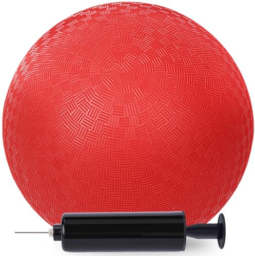 AMOR PRESENT Inflatable Playground Ball, 8.5 Inch Dodgeballs Kickballs with Air Pump, for 4 Square Ball Games, Red