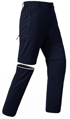 JINSHI Uomo Pantaloni Convertibili Cargo Pantaloncini Leggeri ad Asciugatura Rapida Zip-off Pantaloni da Trekking Montagna con 5 Tasche a Zip Blu Marino EU XXL