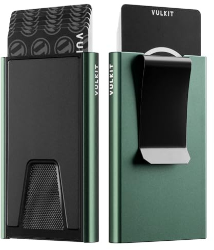 VULKIT Aluminium Kreditkartenetui mit Geldklammer, Slim Smart Wallet Kartenetui Portemonnaie mit RFID Blocker, Grün