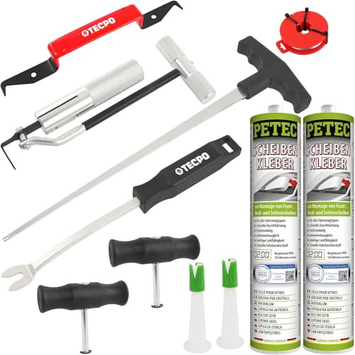 TECPO 2X Scheibenkleber, 310ml Kartusche und Windschutzscheiben Reparatur Set 7-TLG.