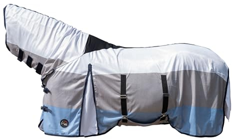 HKM Strong Fliegendecke mit Halsteil, Blau/Weiß/Grau, 135