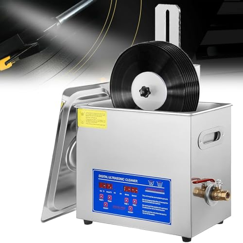 40KHZ ultraljudsrengöring för vinylskivor, 180W 6,5L rengöringsmedel för rostfritt stål med mekanisk värmare och timer - Tank i rostfritt stål för ring, glasögon, klockor