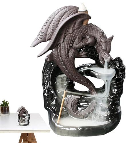 Brunnen Weihrauchbrenner, Dragon Backflow Räucherkegel Halter, Keramik Drache Backflow, Bergwasserfallbrenner Drachenstatuen, Meditation Ambiance Enhancer für Home Office Yoga