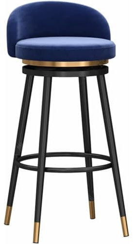 DRMEE Barhocker Höhenverstellbar Runder Barhocker, 360 ° Drehbar, Küchen-Frühstücksstuhl, Moderner Home-Back-Stuhl, Barhocker Mit Schwarzen Beinen Bar Hocker(Blue,65cm/25.6)