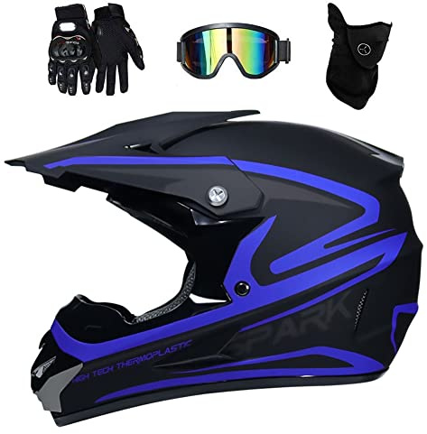 Unisexe Intégral Casque de Motocross, avec Lunettes Gants Masque, Jeunesse Enfant Hors Route Rue Moto Accident Casque, Downhill VTT MTB BMX Course d'enduro Quad Dirt Bike Casque(Gris,S/52-53CM)